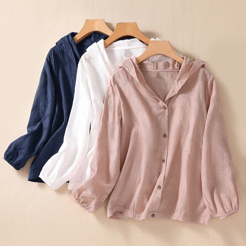 Buddha Stones Fall Jacquard Buttons Down Design Long Sleeve Women's Hoodie