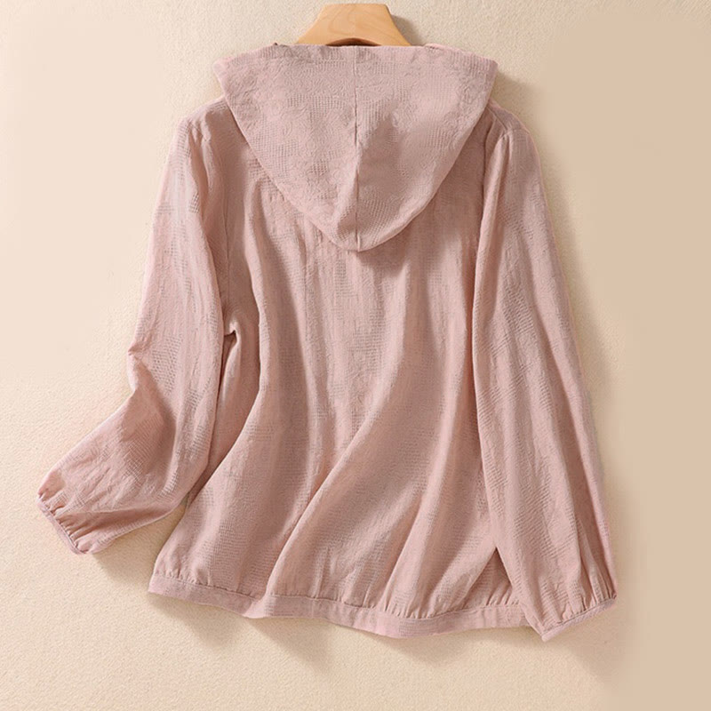 Buddha Stones Fall Jacquard Buttons Down Design Long Sleeve Women's Hoodie